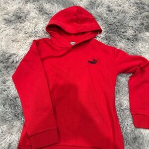 Puma Kids Bright Red Hooded Sweatshirt with Black Logo